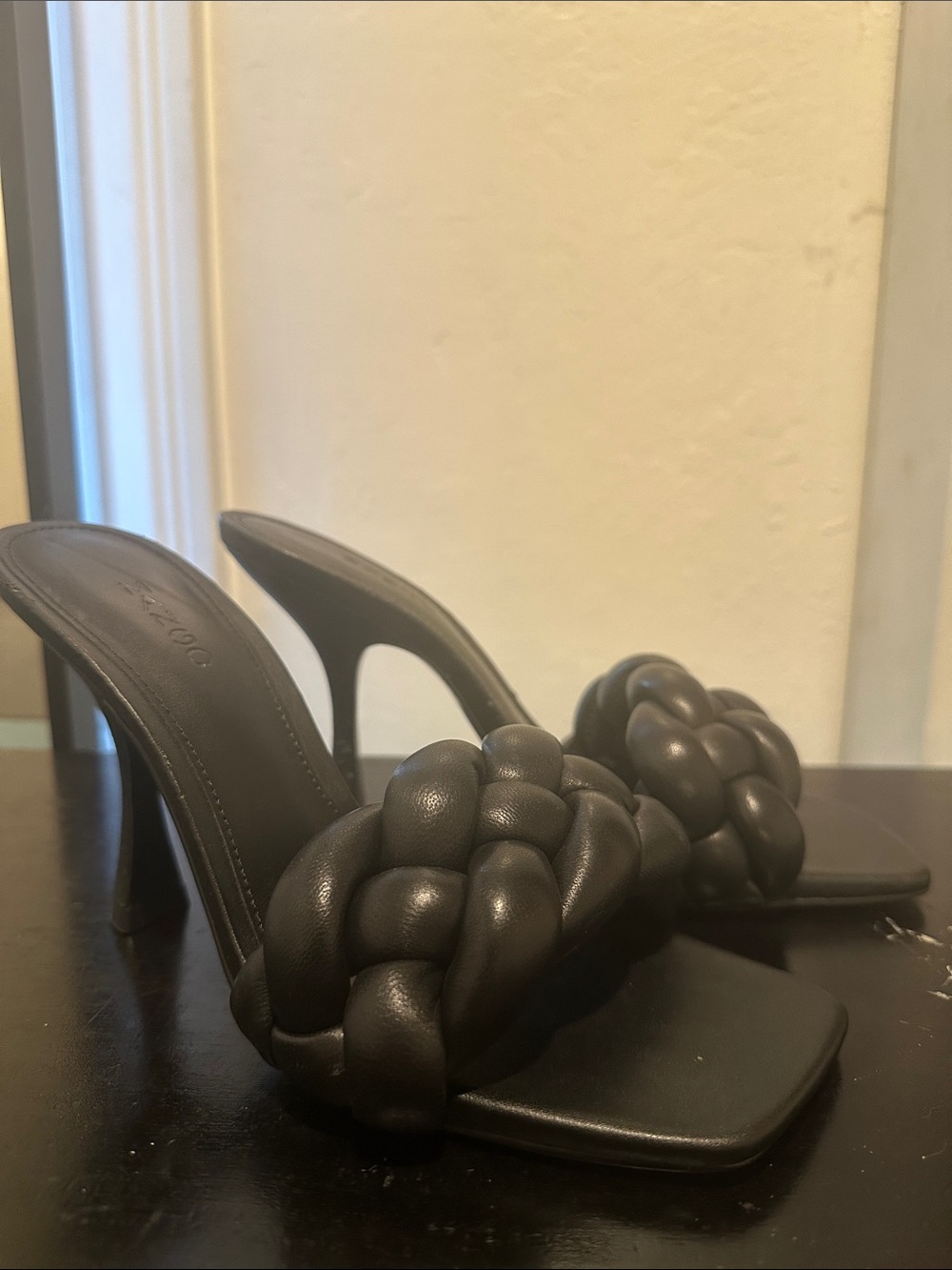 Mango Black Braided Square-Toe Mule Heels - Picture 2 of 4